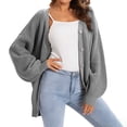 thumbnail image 3 of Women Chunky Knit Cardigan Long Sleeve V Neck Button Up with Pocket Sweater Coat for Fall and Winter Gray M, 3 of 8