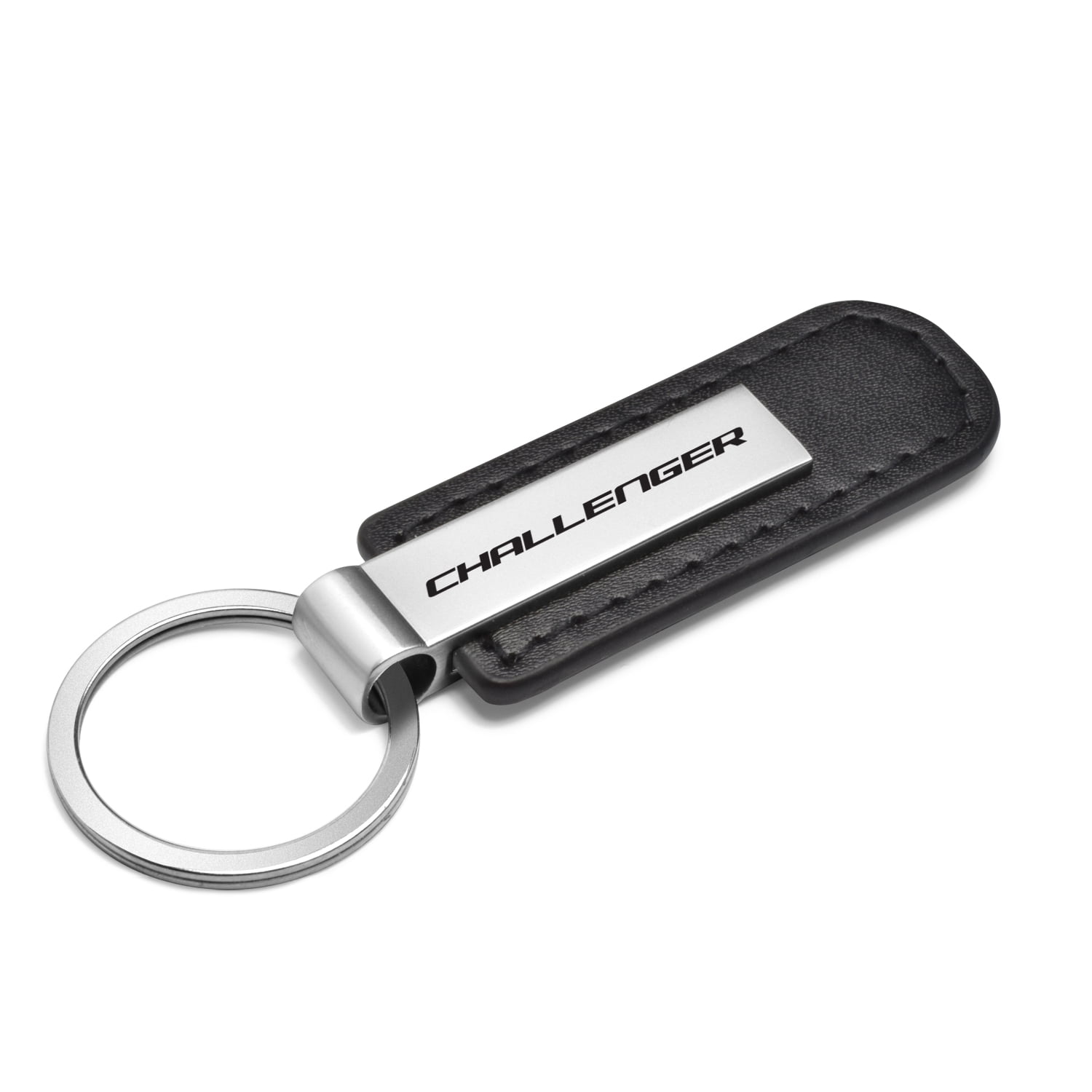 Dodge Challenger Black PU Leather Strap Silver Metal Bar LED Printed Logo Key Chain