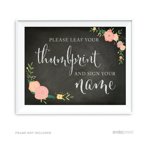 Leaf Your Thumbprint Chalkboard & Floral Roses Wedding Party Signs