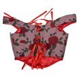 thumbnail image 4 of Soki Corset Vintage Overbust pour Femmes, Bustier à Lacets dans le Dos, Imprimé Floral, Hauts Gainants à Arêtes de Poisson, Rouge, P, 4 of 7