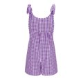 thumbnail image 5 of lcziwo Summer Plaid Romper for Women Casual Cute Tie Straps Sleeveless Short Jumpsuit Loose Fit Wide Leg Onesie Shorts Overalls Weekly Prime Purple XXL, 5 of 8