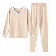 thumbnail image 2 of Goodtrade8 Plus Size Pajamas for Women Fleece Long Sleeve 2 Piece V-Neck Solid Color Casual Women Pj Sets, 2 of 3