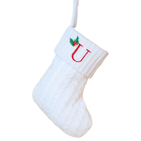 KCEHTA Initial Christmas Stockings, 7.9" Small Knit Christmas Stockings, White Christmas Stockings with Initials, Christmas Stockings with Letters, Personalized Embroidered Christmas Stockings