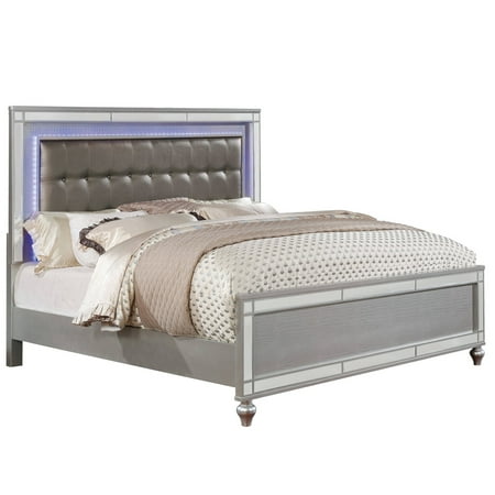 UPC: 0192551434363 | Contemporary Button Tufted California King Bed with Ornate Bun Feet Silver