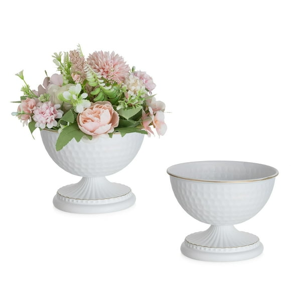 Jarrón Sziqiqi, urna blanca para flores, metal, 2 unidades, 11 cm/15 cm