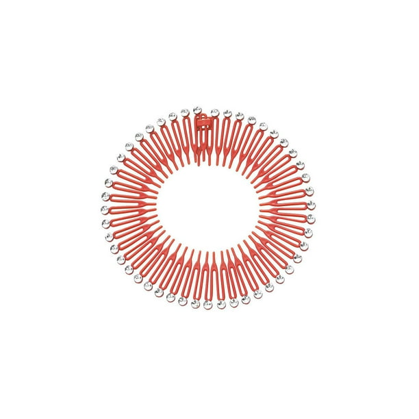 Jumpingount Peine elástico entrelazado con circulares completos, peines flexibles para niñas, banda para la cabeza, accesorios de Cuidado del cabello Rojo