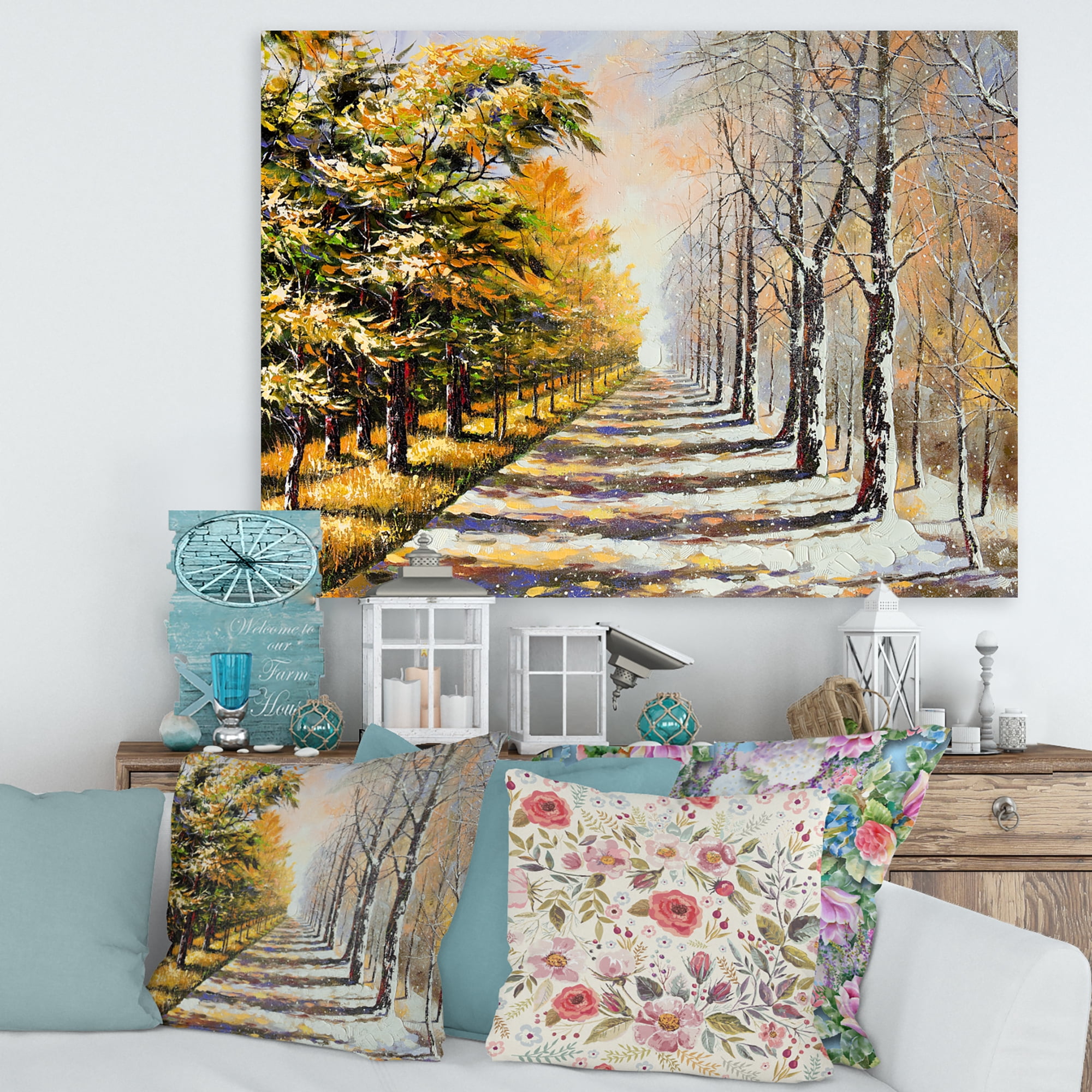 Designart ' Allegory On Theme Autumn and Winter ' Traditional Canvas Wall Art Print