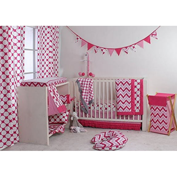 Bacati - Mix N Match Ikat Chevron/Dots Pink Fuchsia Musical Baby Crib Mobile