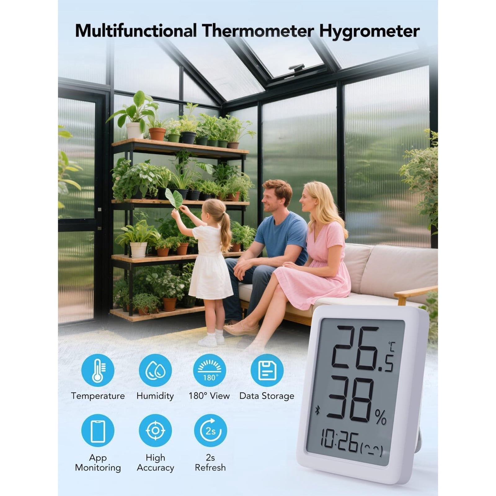 Sylviera 6x4ft Walk-in Greenhouse with Thermometer, Polycarbonate Panels, Reinforced Aluminum Frame, Compact Backyard & Patio Green House with Adjustable Roof Vent
