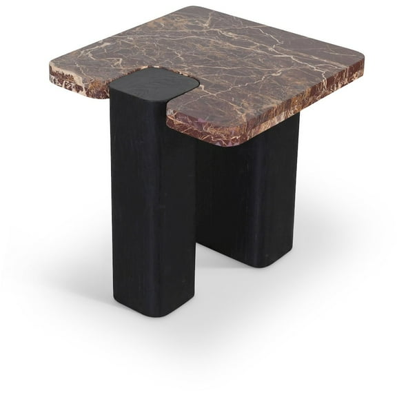 Meridian Furniture Ravenna Burgundy Marble Top And Oak Wood Base End Table