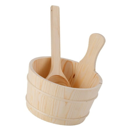 Bucket Barrel Set with Laddle with Liner Wooden 4 Liter SPA Accessory Heater Wet Portable Handmade for SPA