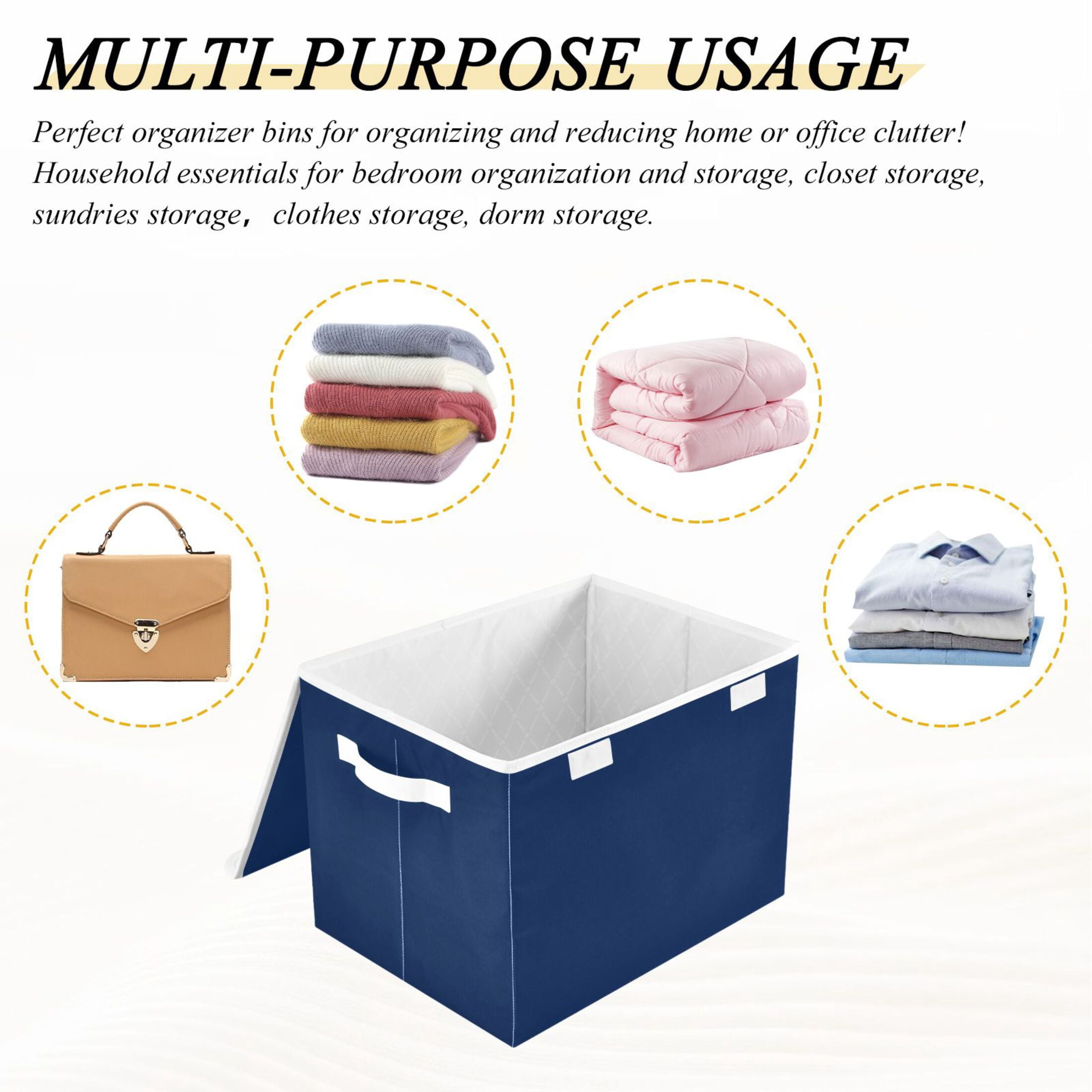 Ryvnso Dark Blue Paint Large Lidded Foldable Storage Baskets Cubes Boxes Lids Bin for Home