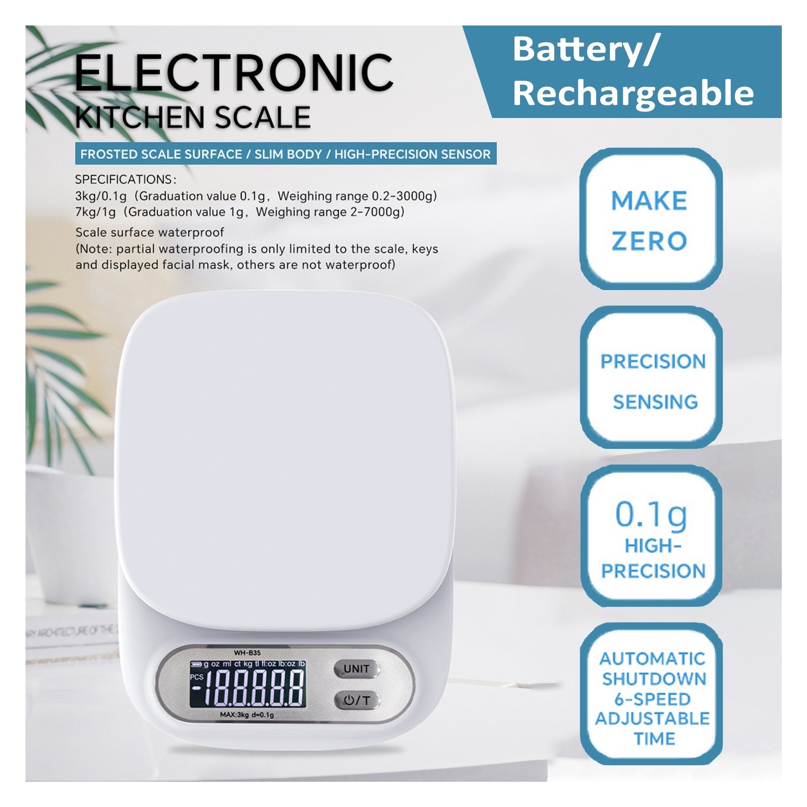 Digital Kitchen Scale LCD Electronic Scales Accuracy Weighing Balance with Battery/Rechargeable Tool ,High-Precision Weighing Technology