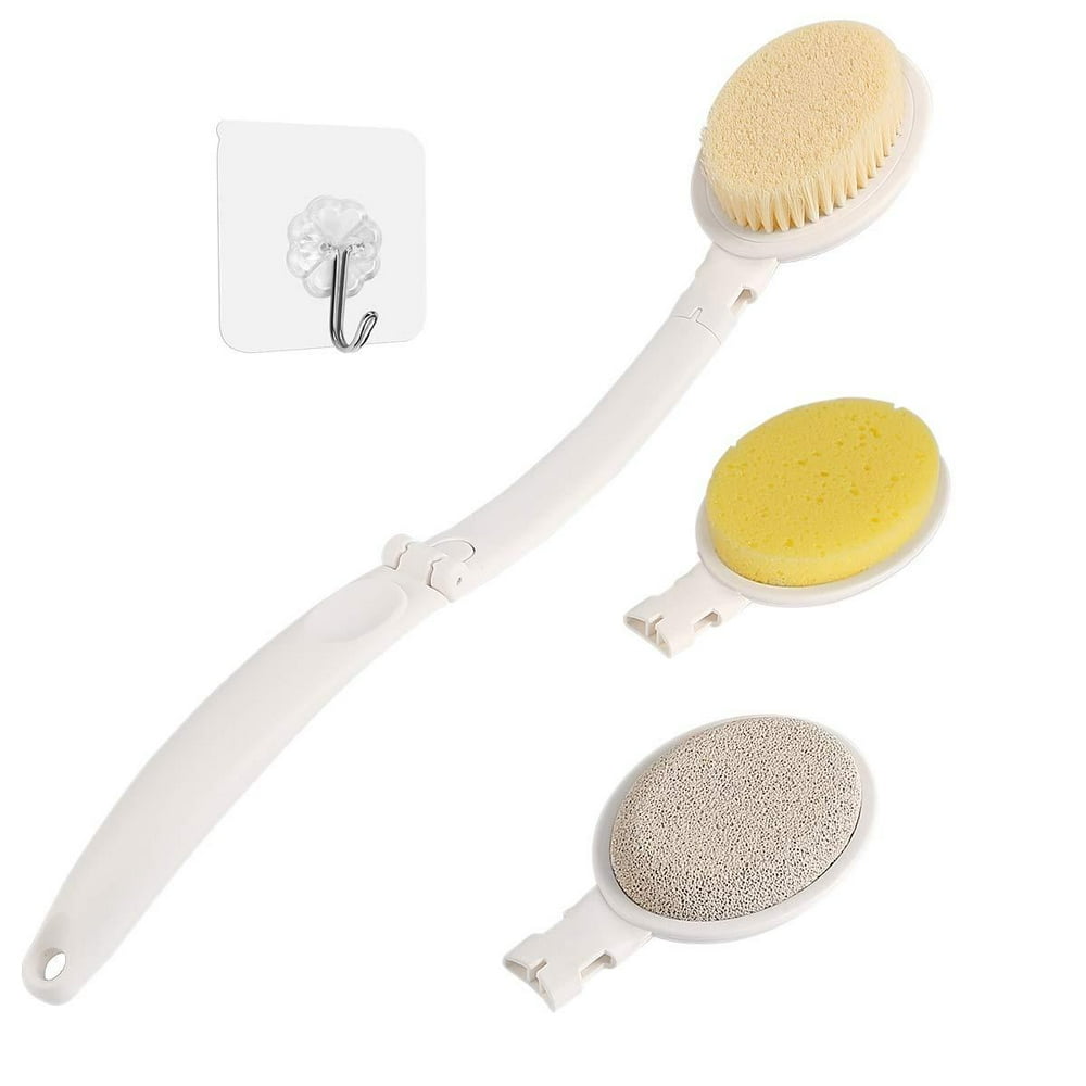 LFJ Bath Body Brush Set with Long Handle, 3 in 1 Foldable Shower Brush