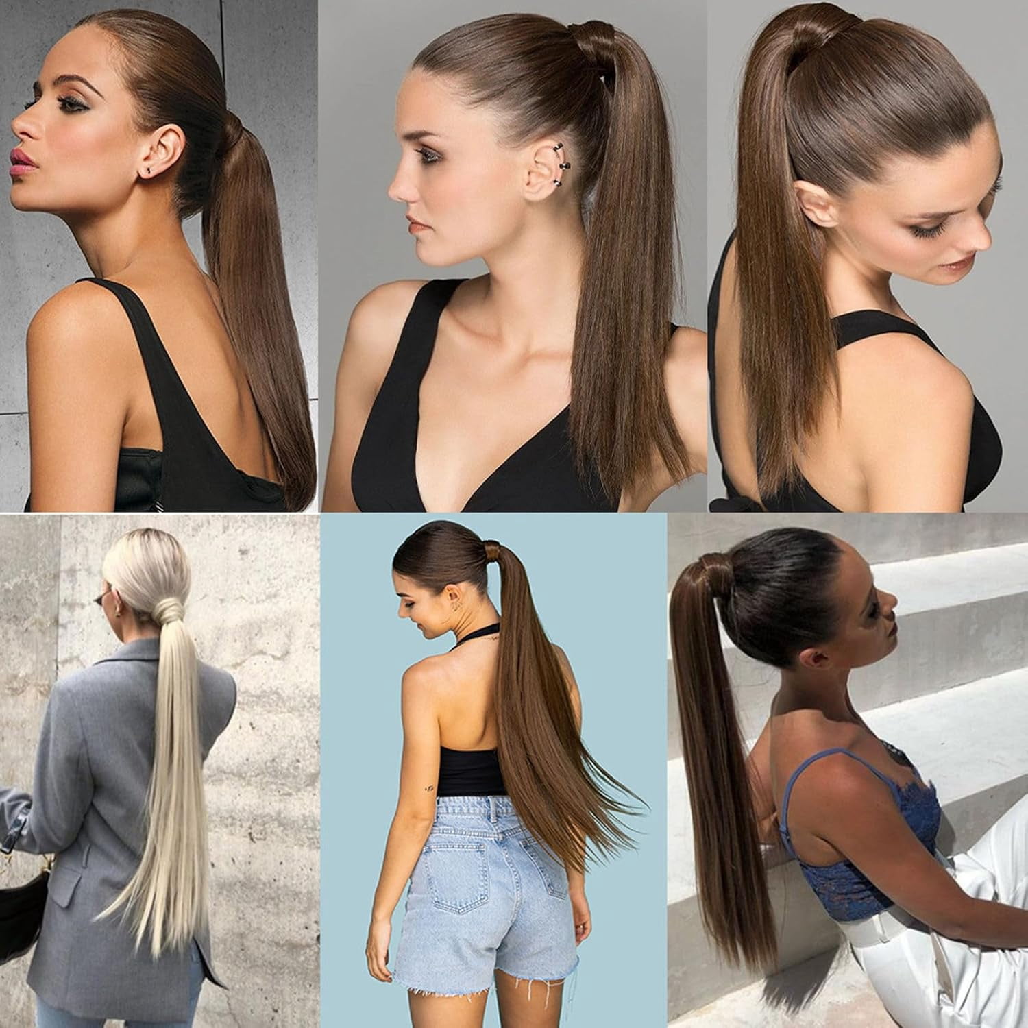 Aorsher Clip in Ponytail Extension Wrap Around Long Straight Pony Tail Hair 24Inch Synthetic Hairpiece for Women Blonde A