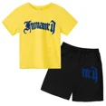 thumbnail image 5 of Ropa para niños con estampado de marca gótica, conjunto de camiseta y pantalones cortos de verano para adolescentes, 2 piezas, manga corta, moda informal para niños y niñas, 5 of 5