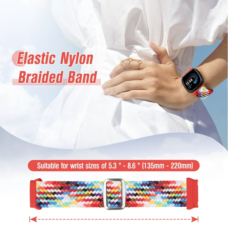 Fitbit Versa Straps Epova 3-Pack Braided Nylon Straps For Fitbit Versa 3/4 & Sense/Sense 2 - Soft Elastic Sport Bands For Men & Women Fitbit Watch Straps
