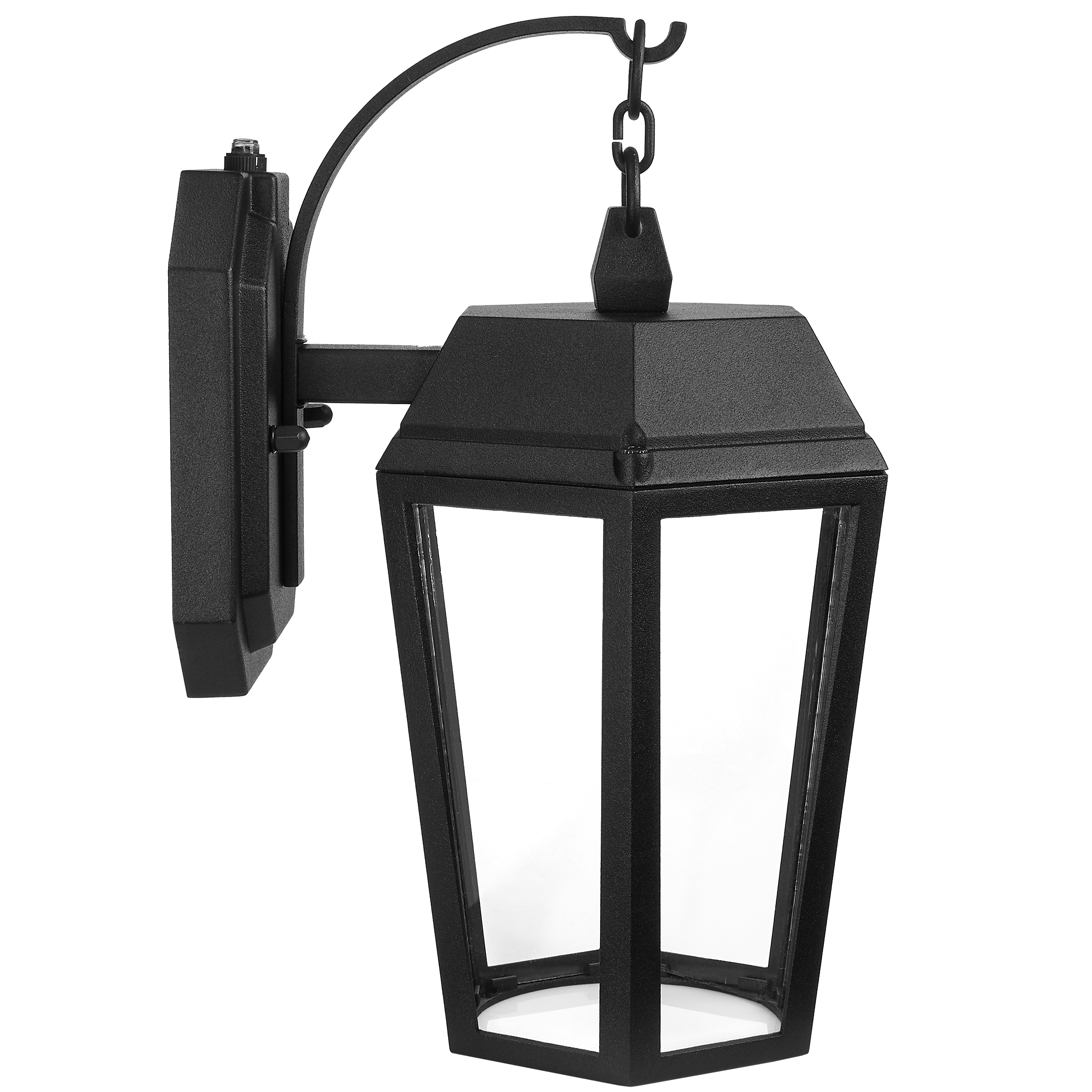 Maxxima LED Porch Lantern Outdoor Wall Light, Black w/ Clear Glass, Dusk to Dawn Sensor, 570 Lumens, 3000K Warm White