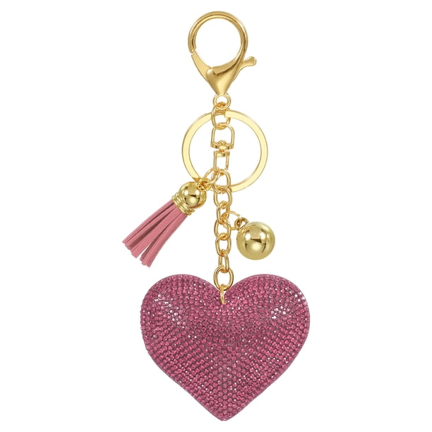 Llave de corazón de Uxcell con rhinestones, accesorios de llavero brillantes para mujeres en color rosa