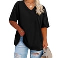 thumbnail image 5 of Short Sleeve Women's Plus Size Solid Color V-neck Casual Loose T-shirt Tops, 5 of 5