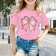 thumbnail image 2 of Shirts for Girls 8-10 Bow Print Short Sleeve Crewneck Graphic Tees Lightweight Vacation Tops Child Clothes,A-Pink,120(4-5 Years), 2 of 4