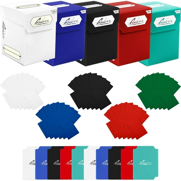 Quiver Time Trading Card Deck Box and Sleeves Bundle - 100+ Quiver Deck Block with Double Dividers (Commander MTG Deck Box MTG) + 500 Artemis Colored Cards Sleeves with Black interior (66 x 93 mm)