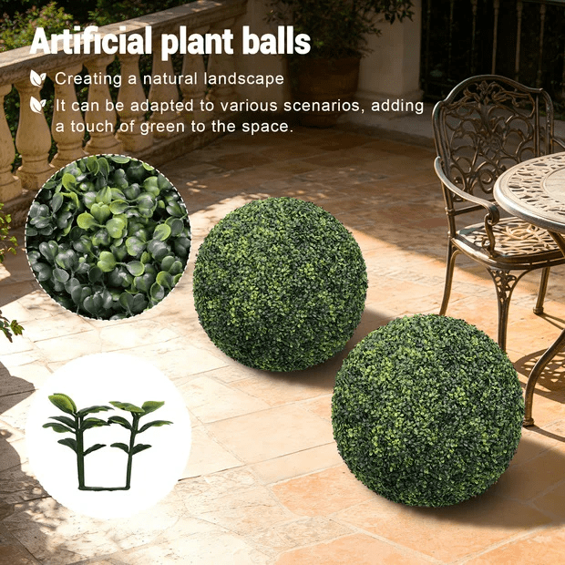 Artificial Topiary Balls, 22.4 Inch Faux Boxwood Decorative Green Spheres for Garden Front Porch Yard Patio, Green