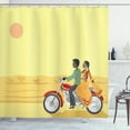 thumbnail image 1 of Motorcycle Shower Curtain, Hand Drawn Illustration of an Asian Couple on a Vehicle under the Setting Sun, Fabric Bathroom Set with Hooks, 69W X 75L Inches Long, Multicolor, by Ambesonne, 1 of 3