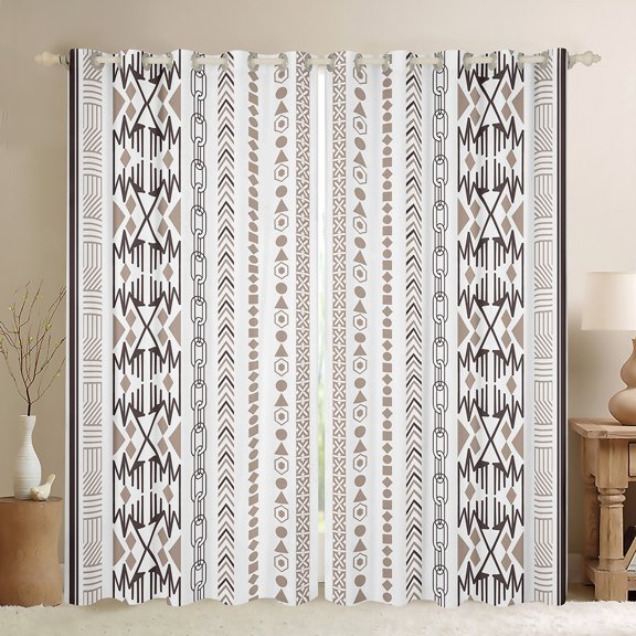 jejeloiu Rustic Western Aztec Blackout Curtains Set of 2 (52x84 Each),Retro Bohemian Print Window Curtains,White Gray Curtains and Drapes For Men Women,Microfiber Bedroom Decor