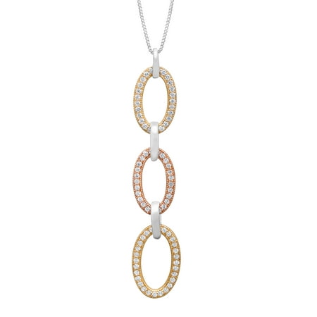Triple Oval Pendant Necklace with Cubic Zirconia in 18kt Two-Tone Gold-Plated Sterling Silver
