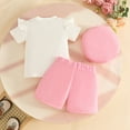 thumbnail image 4 of Jamsmile Toddler Girls Outfits Sets Toddler Girls Short Sleeve Ribbed T Shirt Tops + Heart Shorts + Hats 3pcs Kids Girls Outfits, 4 of 4