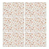 Fall Harvest Placemats Set of 6, 12x18 Inch Rustic Linen Table Mats with Turkey and Pumpkin Pattern, Washable Farmhouse Dining Decor for Autumn Gatherings
