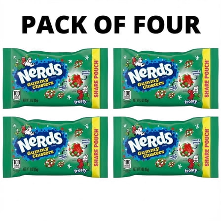 NERDS Frosty Gummy Clusters Share Pouch, Holiday Nerds, Red and Green Gummy Candies, 3oz,PACK OF 4.