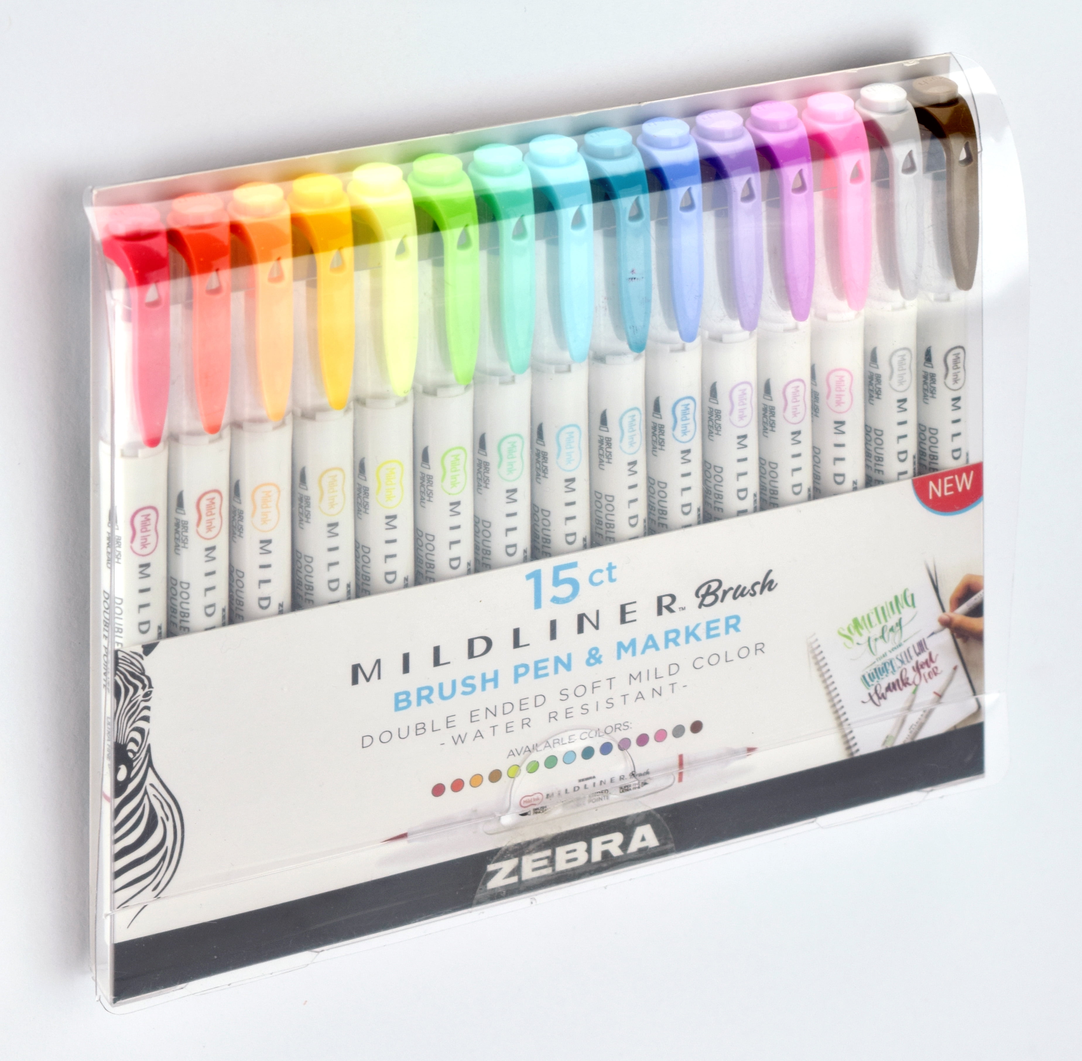  Zebra Pen Mildliner Brush Marker, Double Ended Brush and Fine  Tip Pen, Assorted Soft Colors, 15 Count (Pack of 1) : Office Products