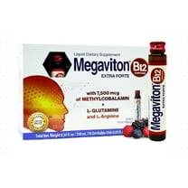 Megaviton B12 Extra Forte Liquid Supplement, 7,500 mcg Methylcobalamin   L-Glutamine & L-Arginine, 10 Ready-to-Drink Vials (25 mL Each)