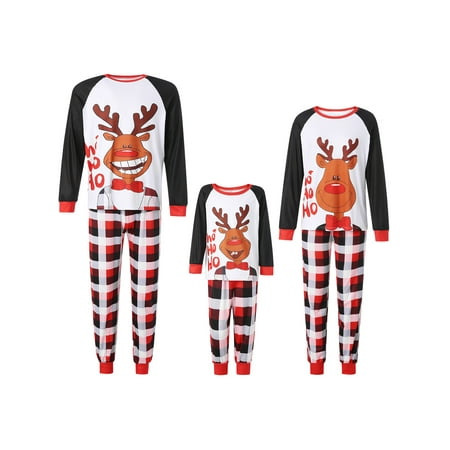 

Ma&Baby Matching Family Pajamas Sets Christmas PJ s Elk Letter Printing Plaid Tee and Plaid Pants Loungewear