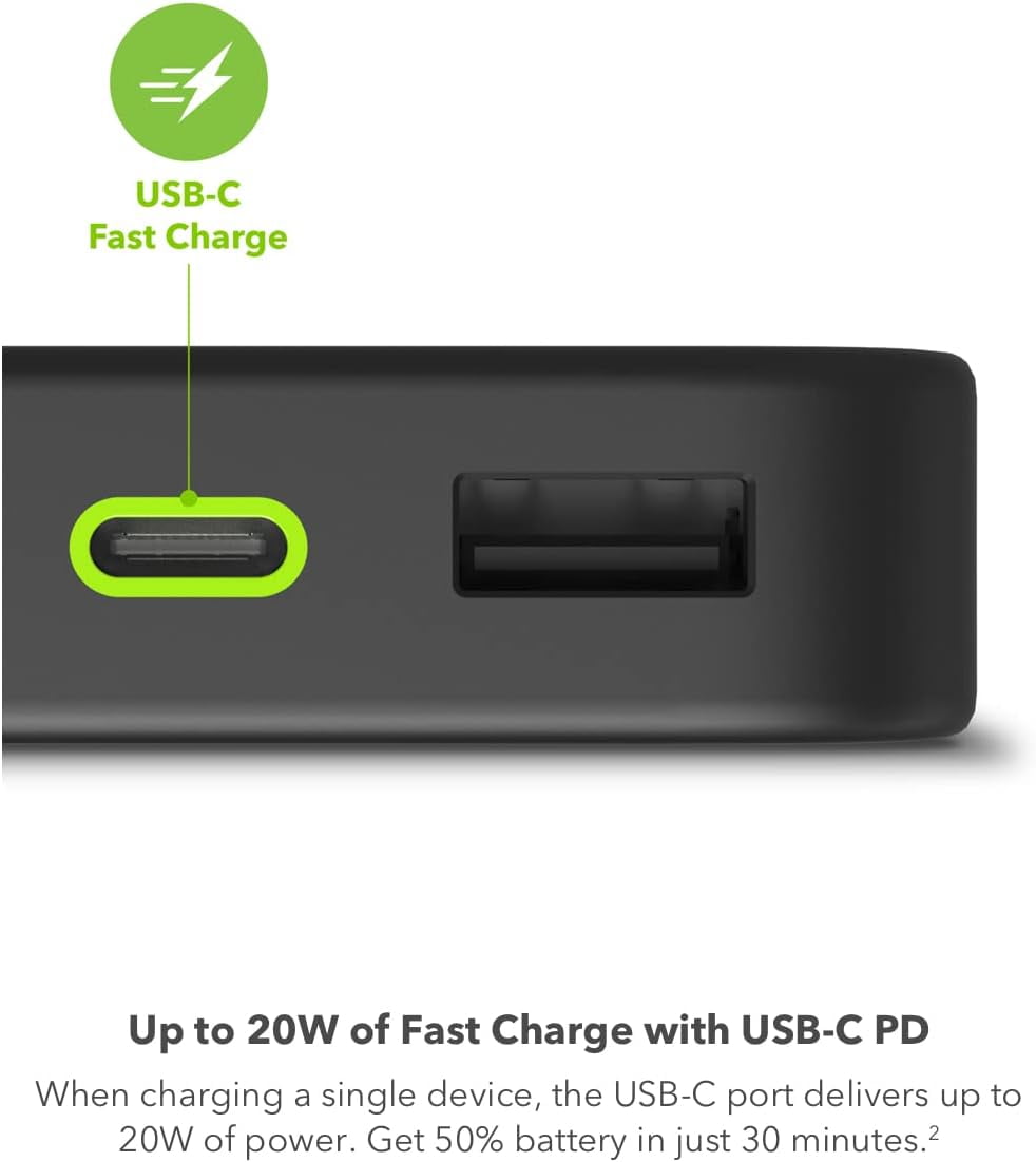 mophie Powerstation 2023 with PD Power Bank - 10 000 mAh Large Internal Battery (2) USB-A Port and (1) 20W USB-C PD Fast Charging Input/Output Port Travel-Friendly