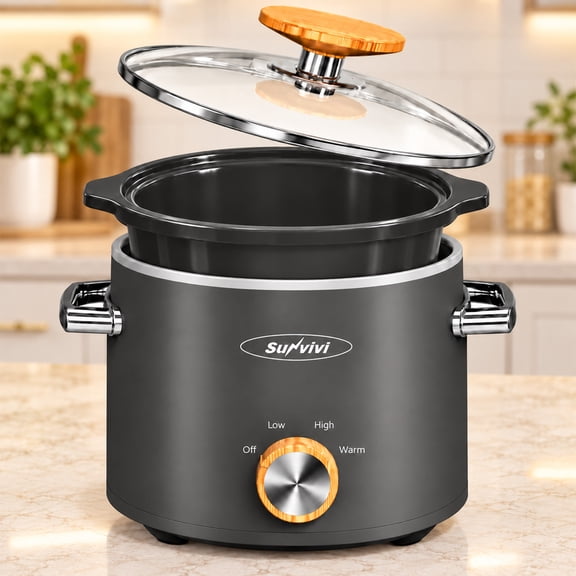 2 Quart Slow Cooker with Removable Ceramic Pot and Glass Lid, Small Crock Pot with Low High Warm Settings, Compact Slow Cooker for 2-4 People, Dishwasher Safe, Grey
