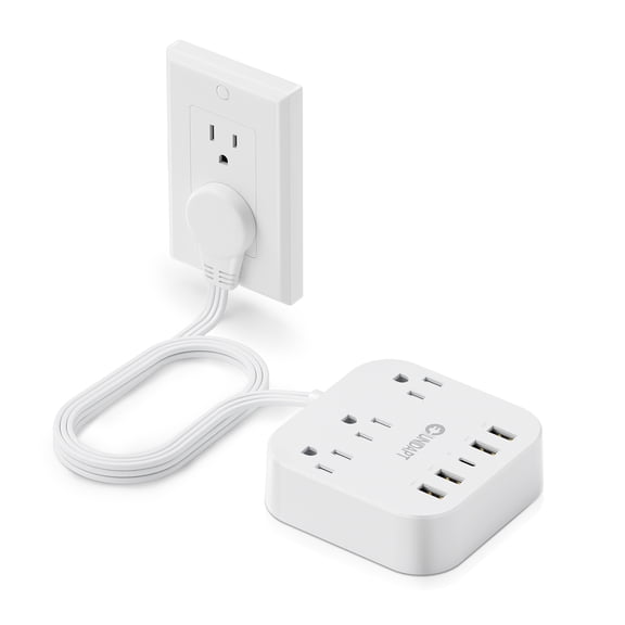 Flat Plug Power Bars, Unidapt Outlet Extender Bar with 5ft Extension Cord, Non Surge Protector for Home, Office, Travel, Cruise Ship, 3 Spaced AC Outlets with 4 USB A, 1 USB C, ETL Listed