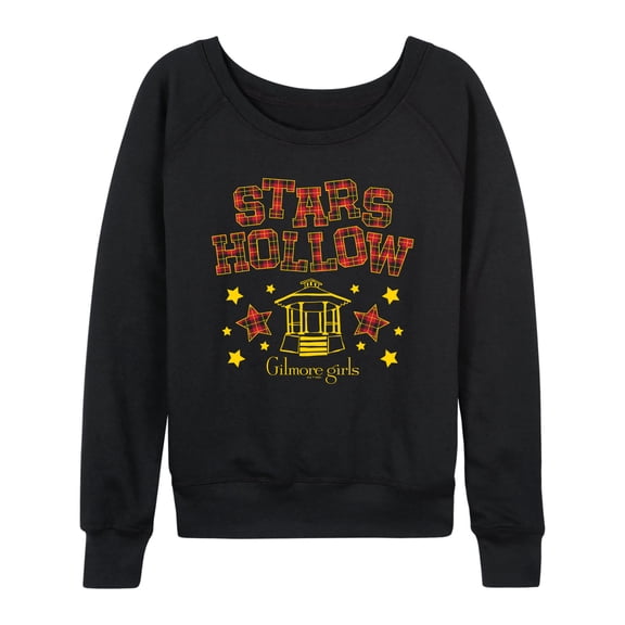 Gilmore Girls - Stars Hollow Plaid Lightweight French Terry Wide Neck Long Sleeve Graphic Shirt