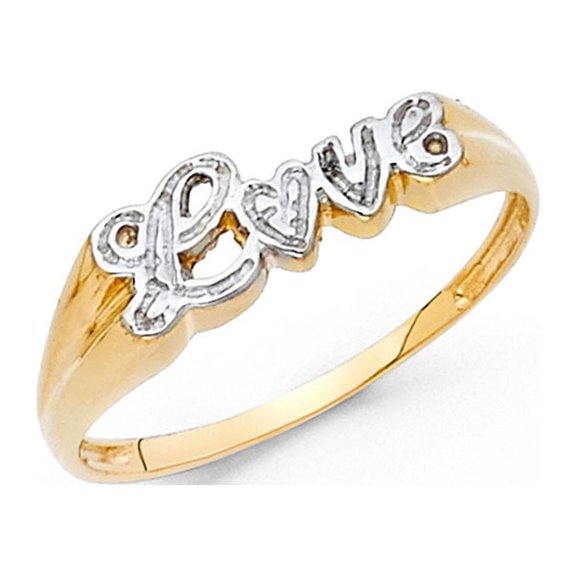 14k Two Tone Italian Solid Gold Script Grooved Love Ring 5mm