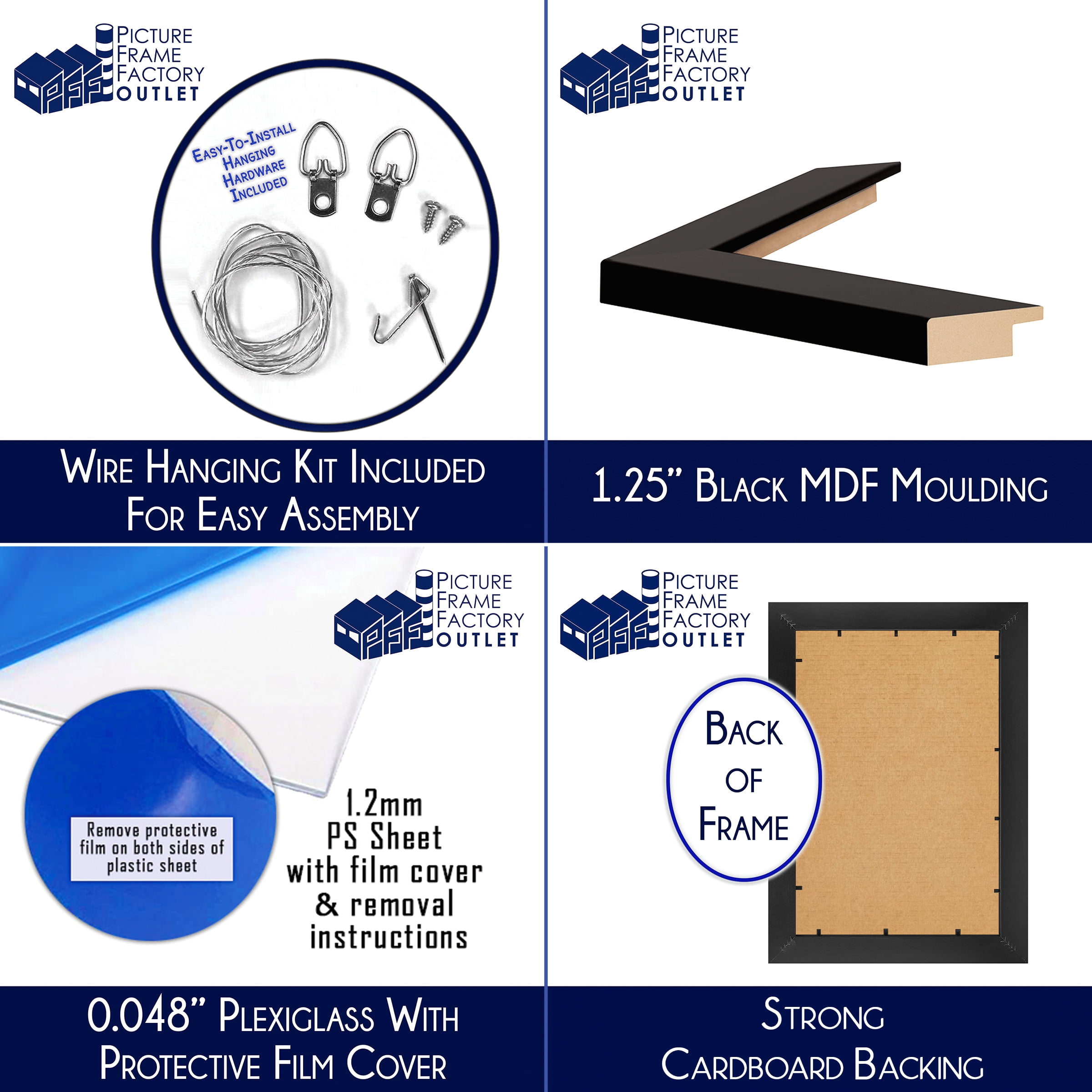 PFF PictureFrameFactoryOutlet - 20x26 Inch - Premium 1.25" Black Profile - Picture Frame for Artwork, Puzzles, Photos, Certificates