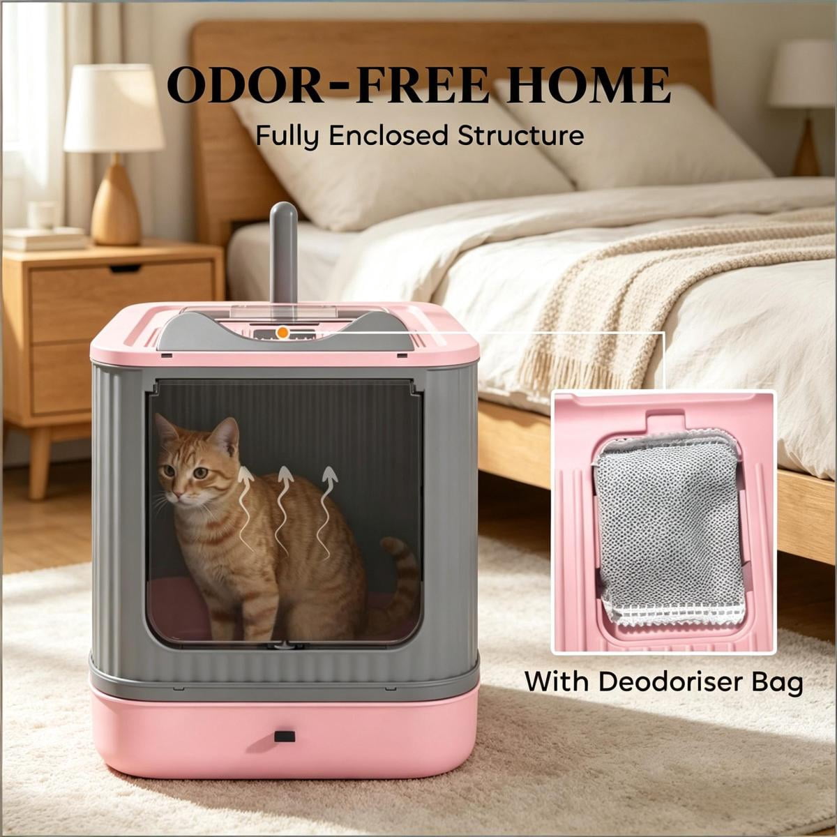 FENGFAN Gray Enclosed Cat Litter Box, Front Entry Top Exit with Slide-Out Tray, Odor Control Easy Clean for Small Medium Cats