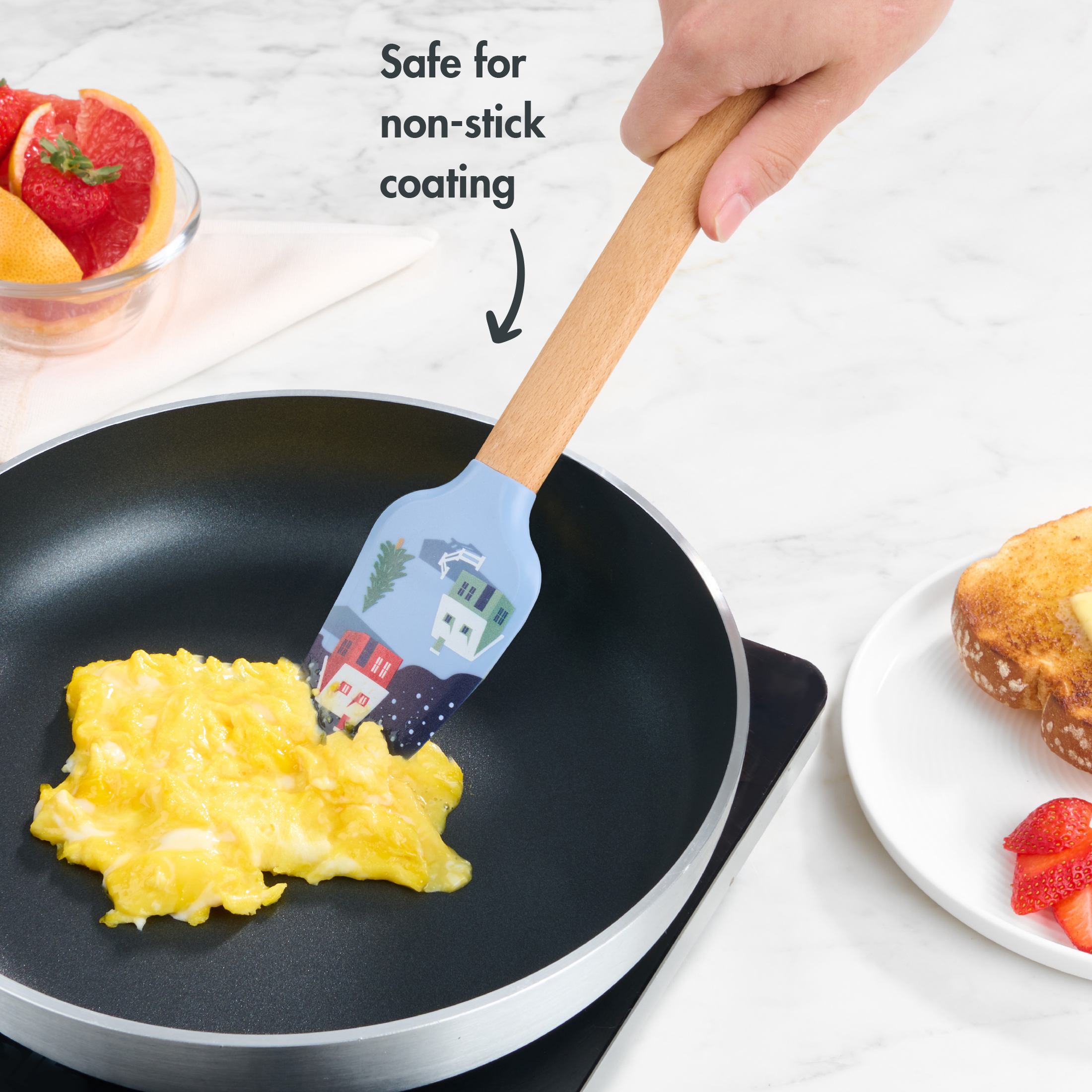 Holiday Time Silicone and Beechwood Spatula, Winter Scene, Blue