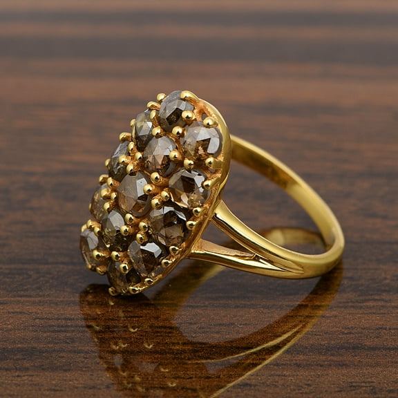 1.35CT Champagne Diamond 925 Sterling Silver Gold Vermeil Women's Mother's Day Gift Ring