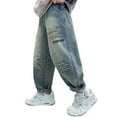 thumbnail image 2 of GBSYEWXS Denim Pants For Boys Kids Elastic Waist Distressed Autumn Loose Joggers Jeans Blue Size 11-12 Years, 2 of 5