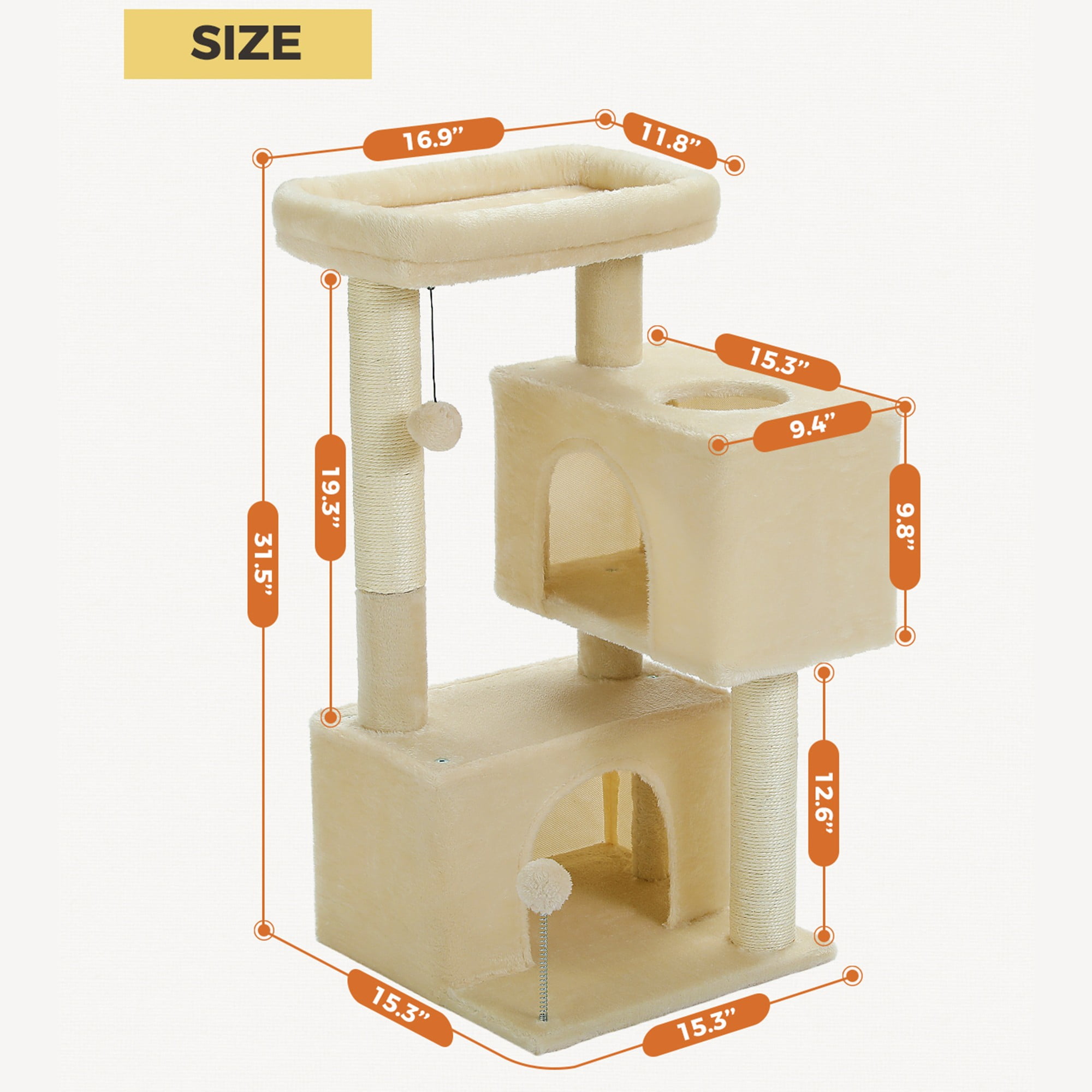resenkos 31.5" Cat Tree Tower for Adult Cats, Stable Cute Sisal Cat Climb Holder Cat Condo for Indoor Cats Lamb, Beige