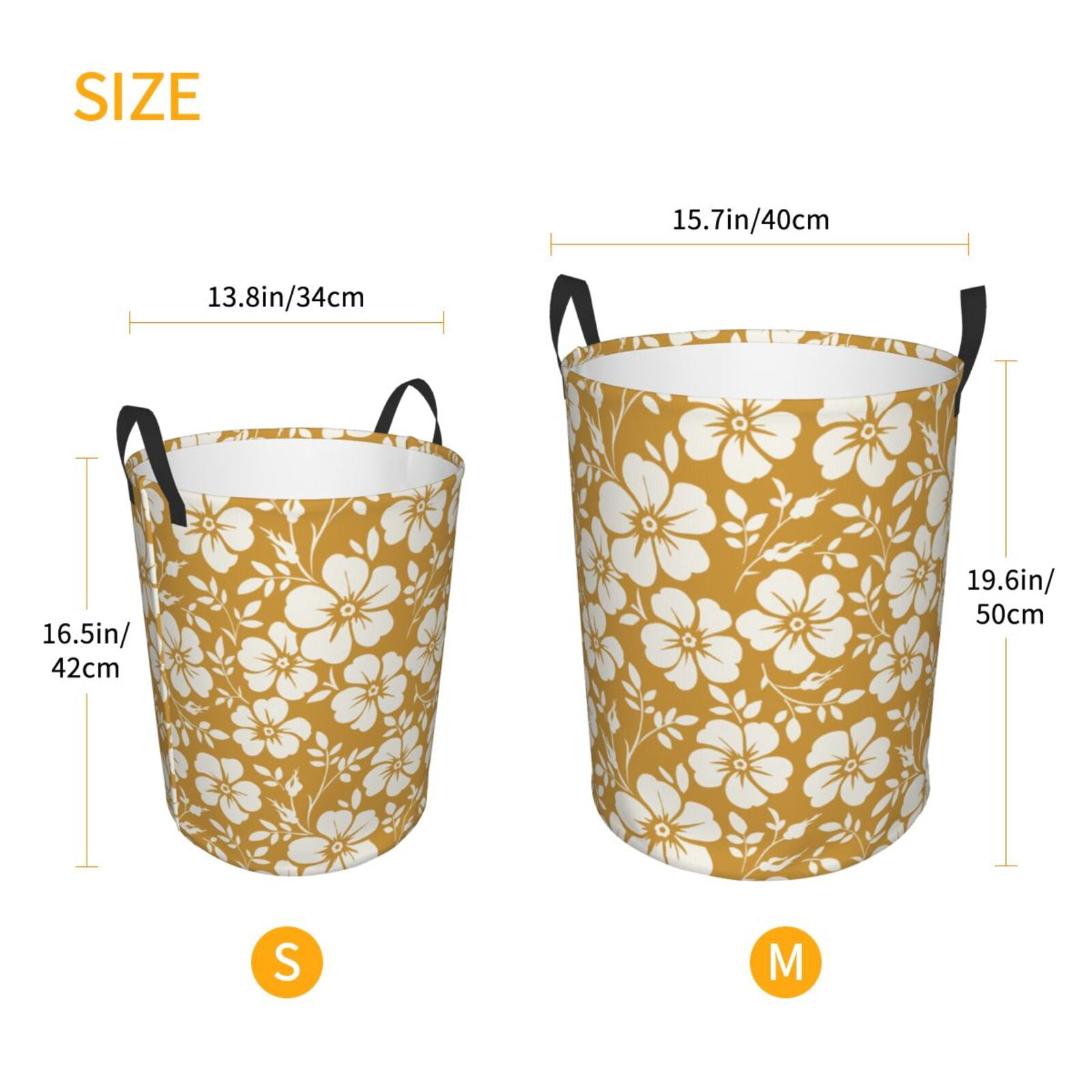 Large Laundry Basket with Handles - White Leaves Rose Flowers Kids Baby Dirty Clothes Laundry Hamper for Bedroom Aesthetic