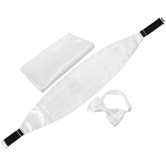 SOPOTUTU Men's Satin Cummerbund Bow Tie and Pocket Square Set for Formal Events and Elegant Occasions