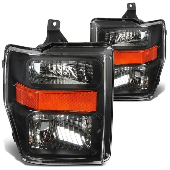 DNA Motoring For 2008-2010 Ford F250 F350 F450 F550 Super Duty Black Amber Headlight Lamps Pair